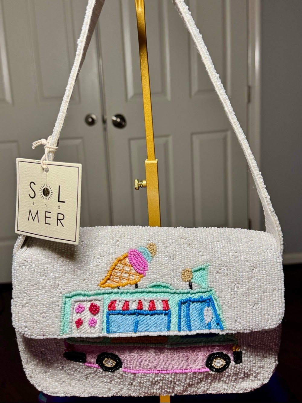 NWT Sol & Mer Beaded Shoulder Bag Ice Cream Truck Vacation Purse